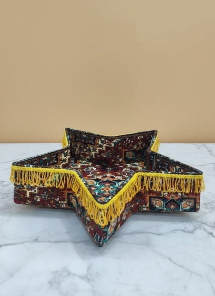 Premium Star Shaped Decorative Serving Tray with Traditional Pattern & Tassel Border - Image 2